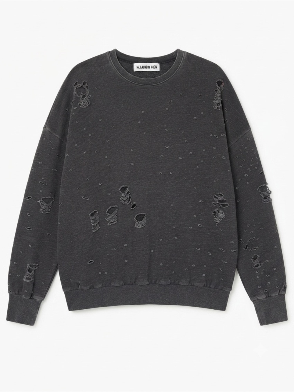 The Laundry Room Charcoal Gray Ripped Long Sleeve Sweatshirt Grunge Large